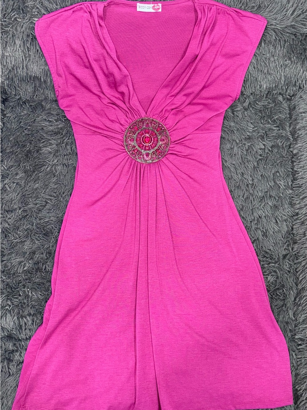 Body Central Fuchsia V-Neck Tunic with Decorative Medallion